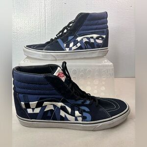Vans 12 Men’s Classic High-Tops in Spellout Checkerboard Dark Black n Blue